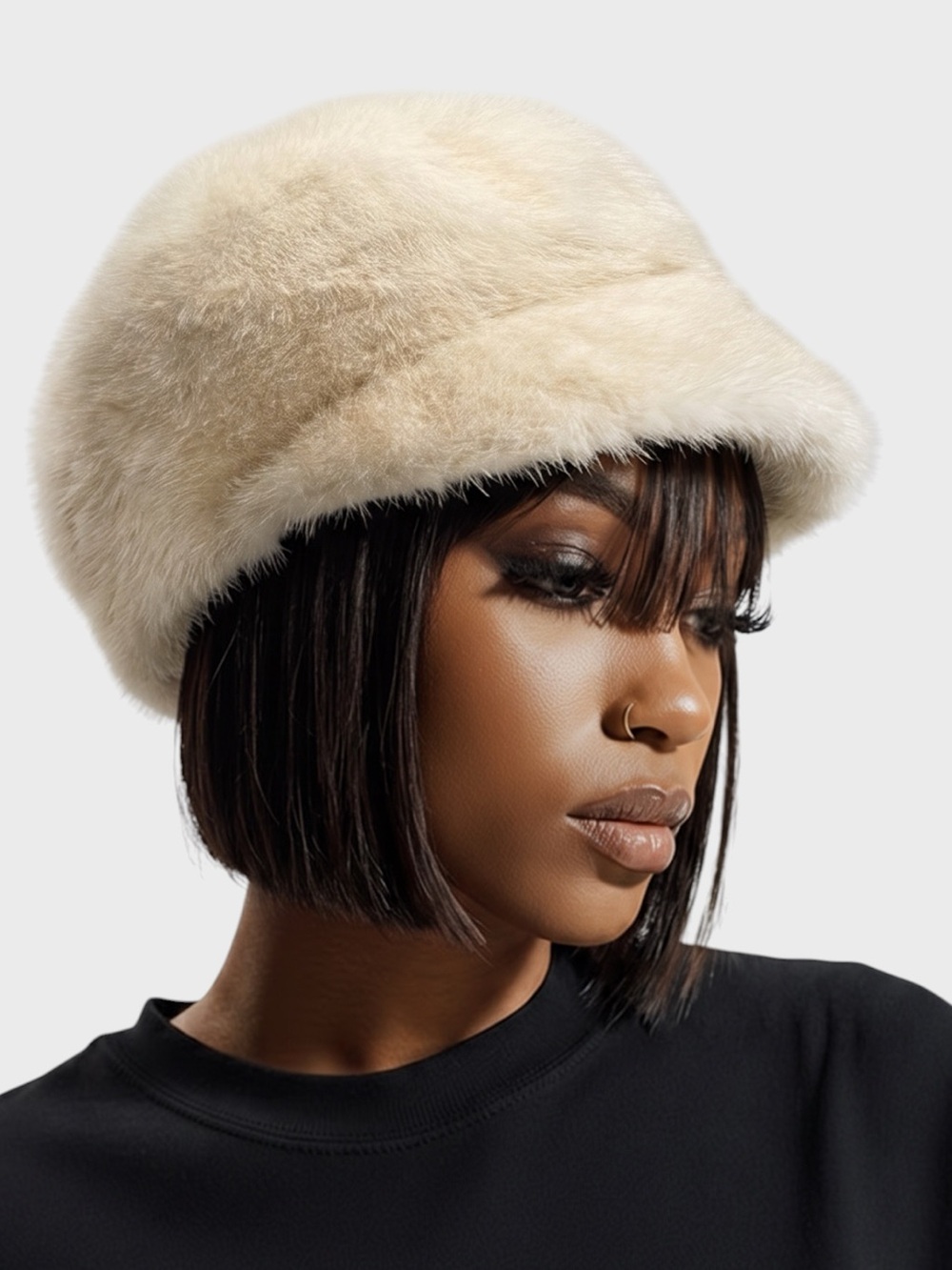Plush Real Fur Bucket Hat - Cream
